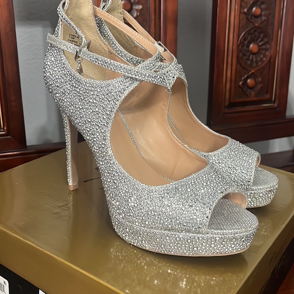 Silver sparkle rhinestone high heels